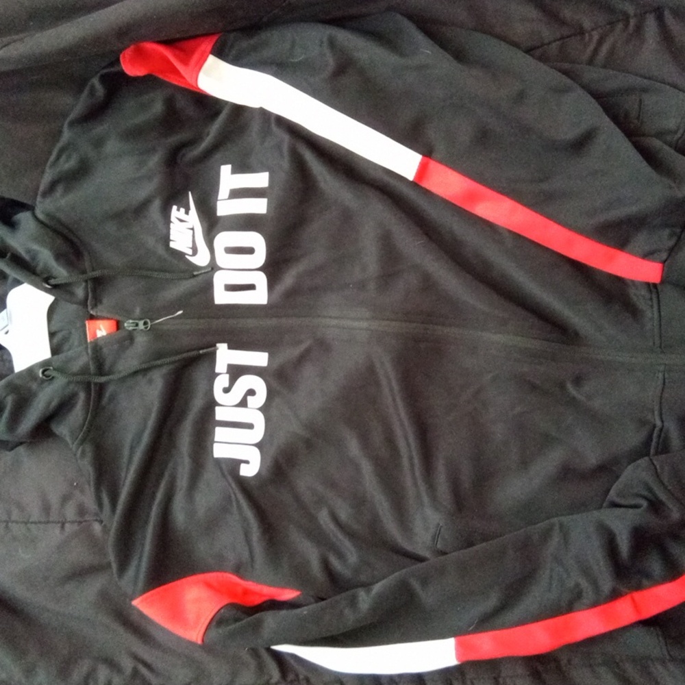 Nike zip hoodie- medium, black and red